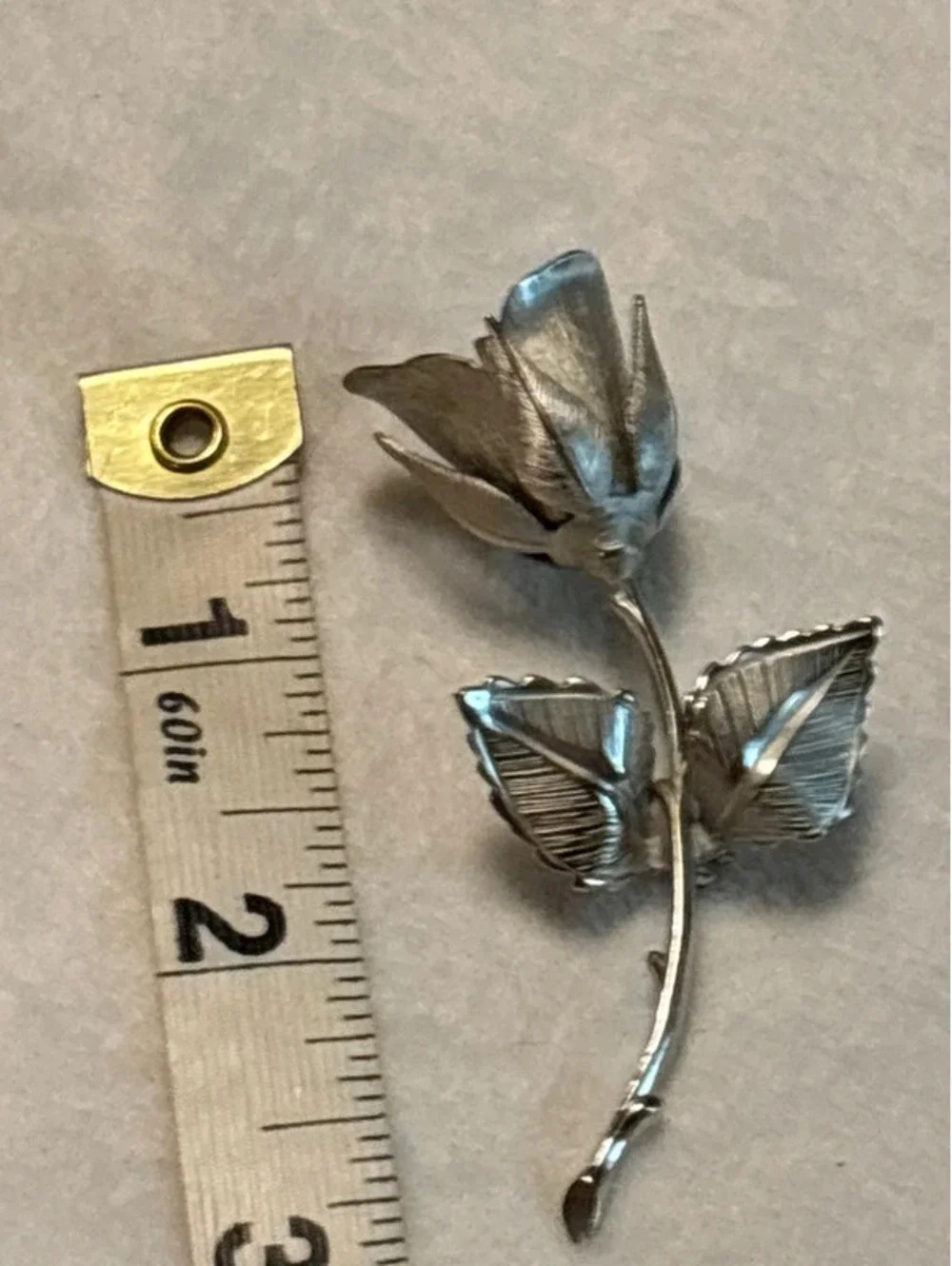 Giovanni Silver Tone Long Stem Rose Brooch